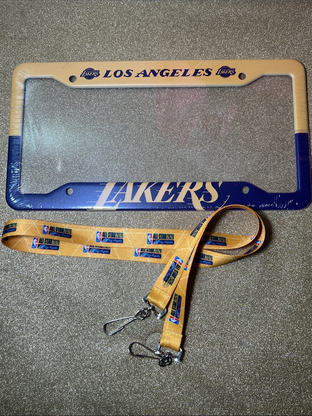 New Lakers License Plate Frame with Lakers All Star 2026 Lanyard